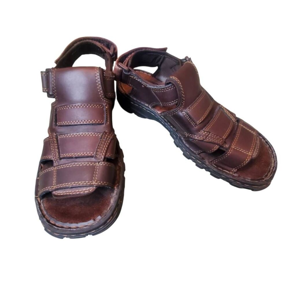 Men's SKECHERS Brown Leather Gladiator Fisherman Open Toe Sandals Shoes Sz 9